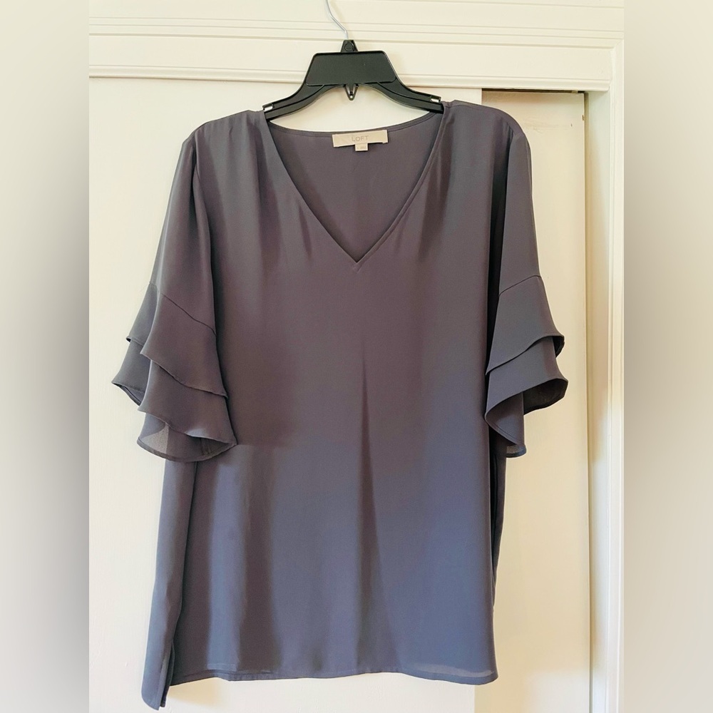 LOFT Women's Slate Ruffle Sleeve Blouse